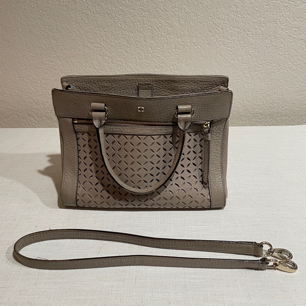 Kate Spade New York Perforated Leather Satchel Taupe Crossbody Bag